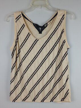 Ann Taylor Loft Womens S Cream Black Diagonal Sequined Stripes Tank Blouse